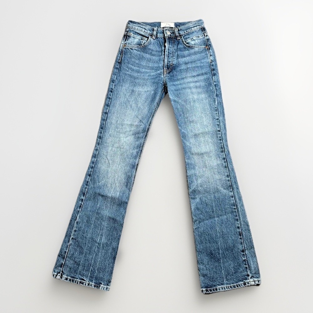 Free People Flare Jeans Womens 25 Blue High Rise Button Fly Denim
